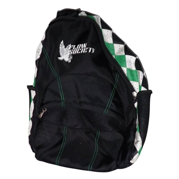 Flow Society Lacrosse Sling Bag Backpack Athletic Black Green‎ Logo - Picture 1 of 4